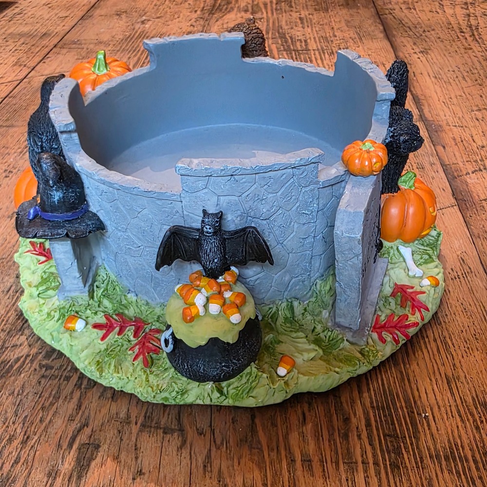 Bath & Bod Works WHITE BARN Pumpkin Black Cat Bat Halloween 3 Wick Candle Holder